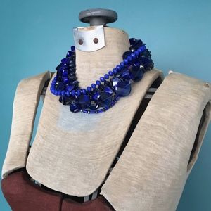 Blue Statement Necklace Chunky Collar Necklace